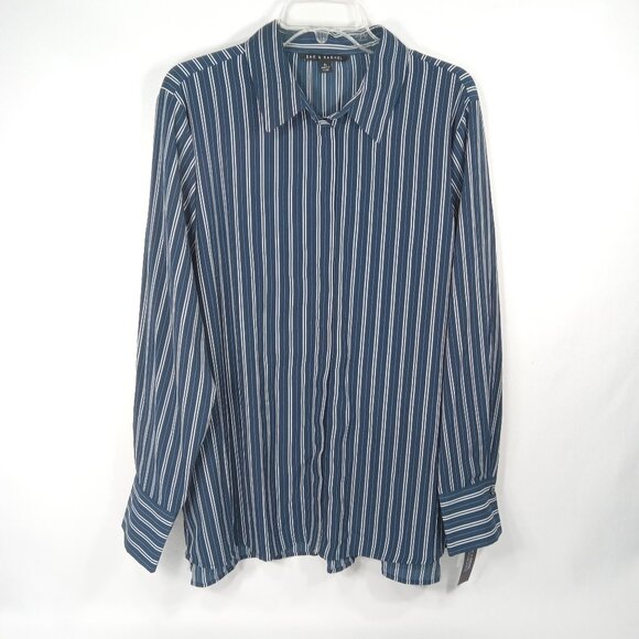 ZAC & RACHEL Women's Blue Striped Long Sleeve Button Front Shirt Size XL NWT - Picture 2 of 13